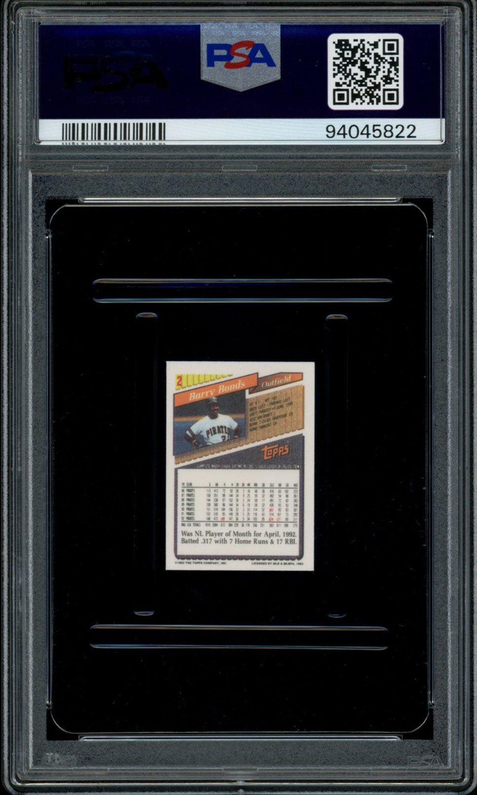 BARRY BONDS PSA 10 1993 Topps Micro #2 Baseball Base Graded Cards - Hobby Gems