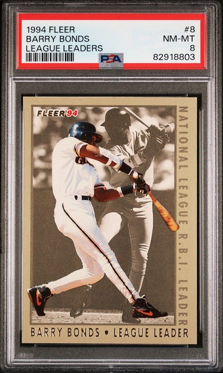 BARRY BONDS PSA 8 1994 Fleer League Leader #8 Baseball Graded Cards Insert - Hobby Gems