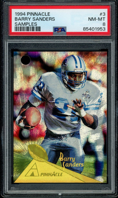 BARRY SANDERS PSA 8 1994 Pinnacle Sample Promo #3 Football Base Graded Cards - Hobby Gems