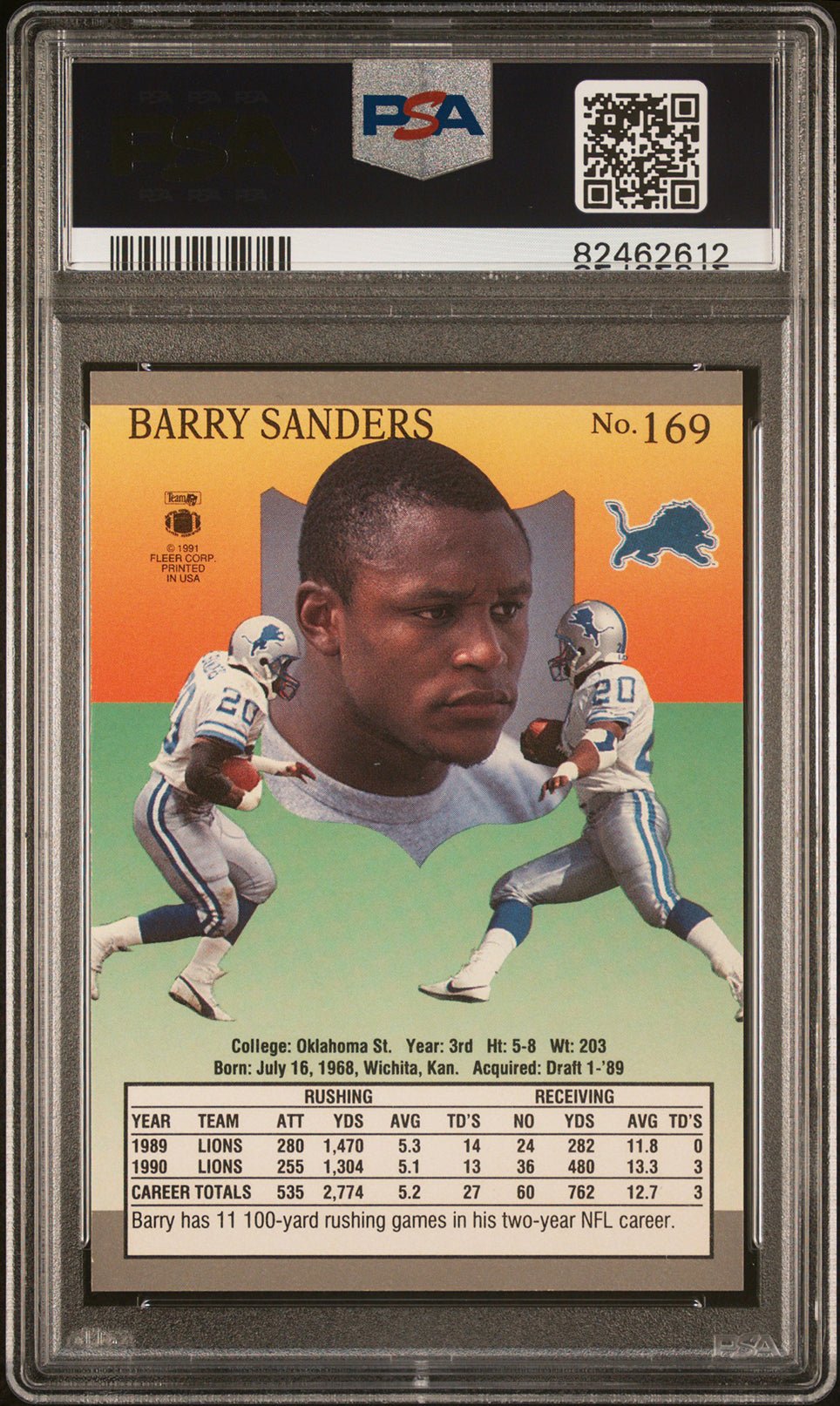 BARRY SANDERS PSA 9 1991 Fleer Ultra #169 C1 Football Base Graded Cards - Hobby Gems