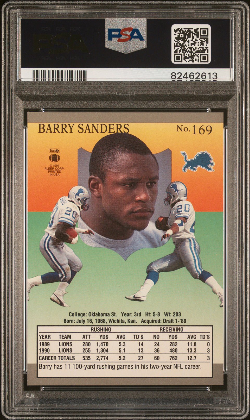 BARRY SANDERS PSA 9 1991 Fleer Ultra #169 C2 Football Base Graded Cards - Hobby Gems