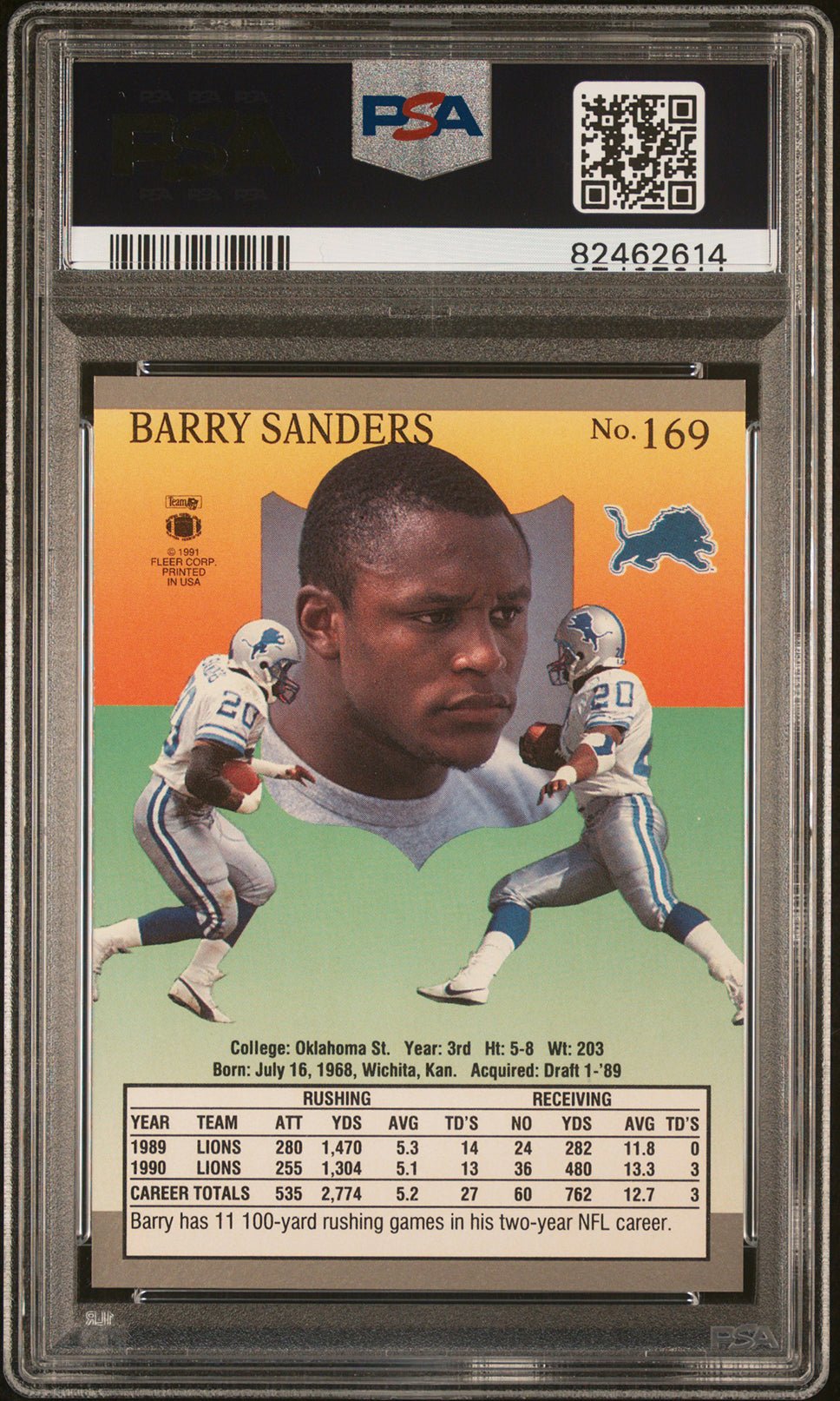 BARRY SANDERS PSA 9 1991 Fleer Ultra #169 C3 Football Base Graded Cards - Hobby Gems