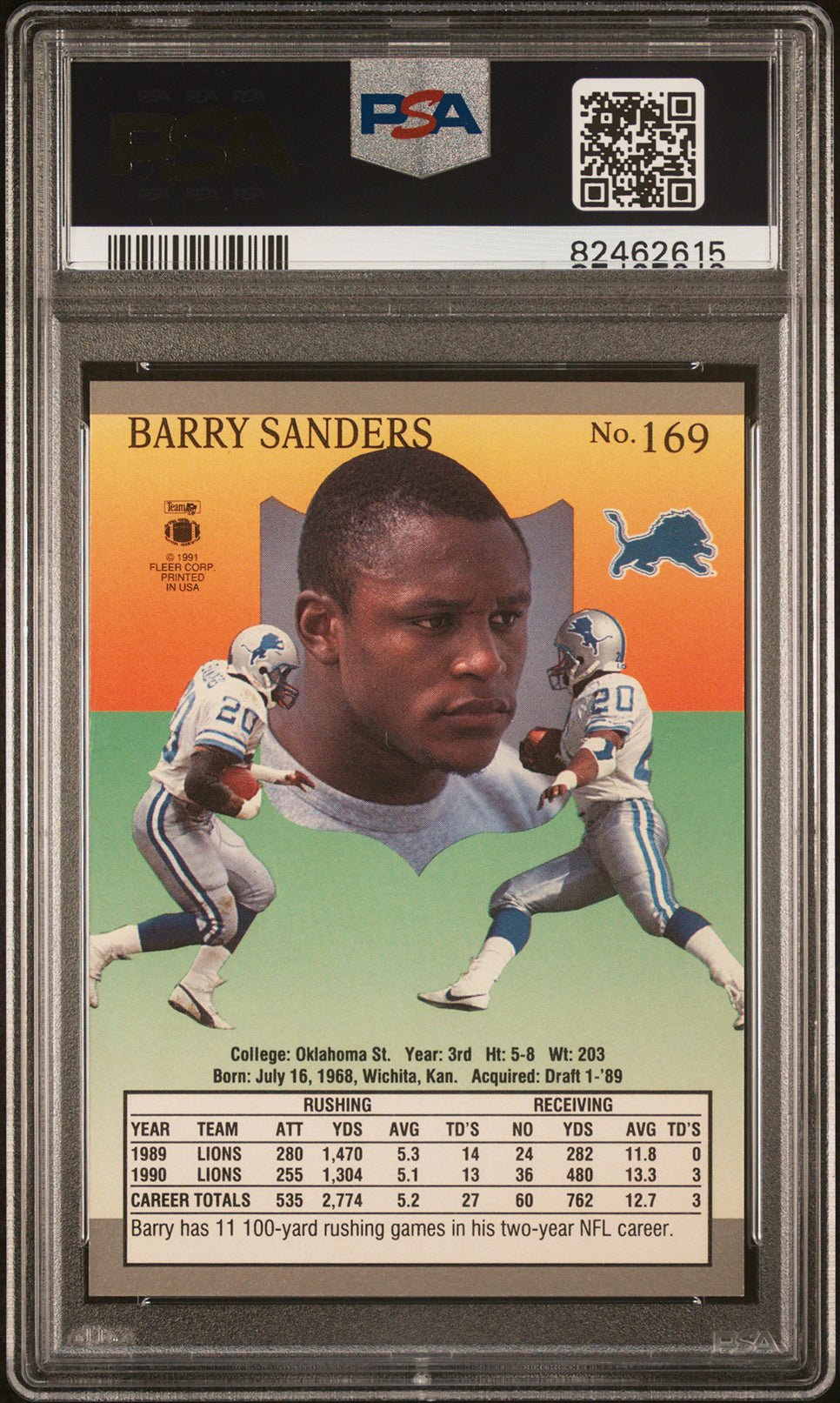 BARRY SANDERS PSA 9 1991 Fleer Ultra #169 C4 Football Base Graded Cards - Hobby Gems