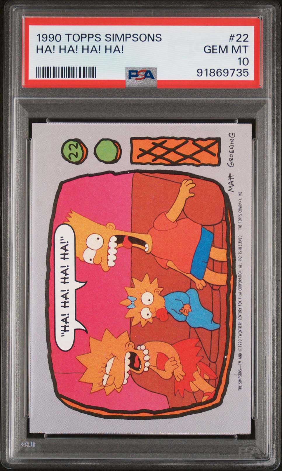 BART LISA MAGGIE SIMPSON PSA 10 1990 Topps The Simpsons HA! HA! HA! HA! #22 The Simpsons Base Graded Cards - Hobby Gems