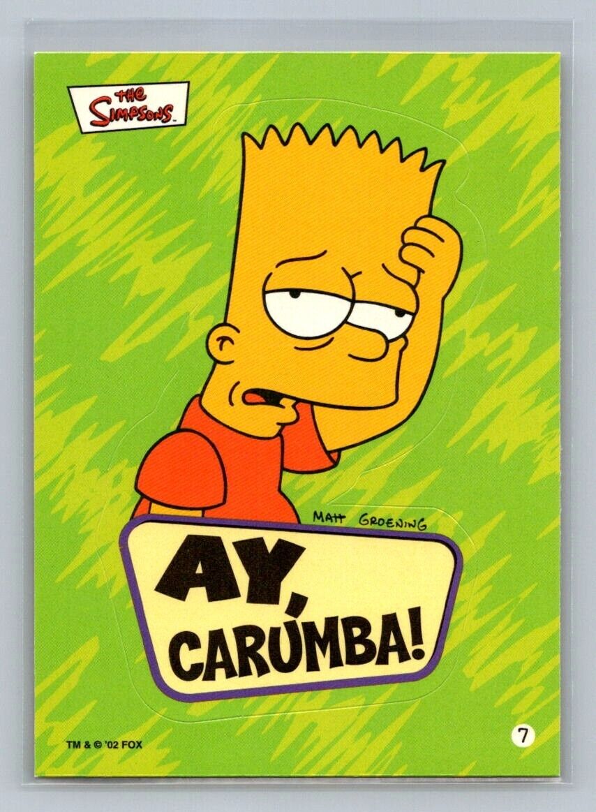 BART SIMPSON Ay, Carumba! 2002 Topps The Simpsons Sticker #7 The Simpsons Sticker - Hobby Gems