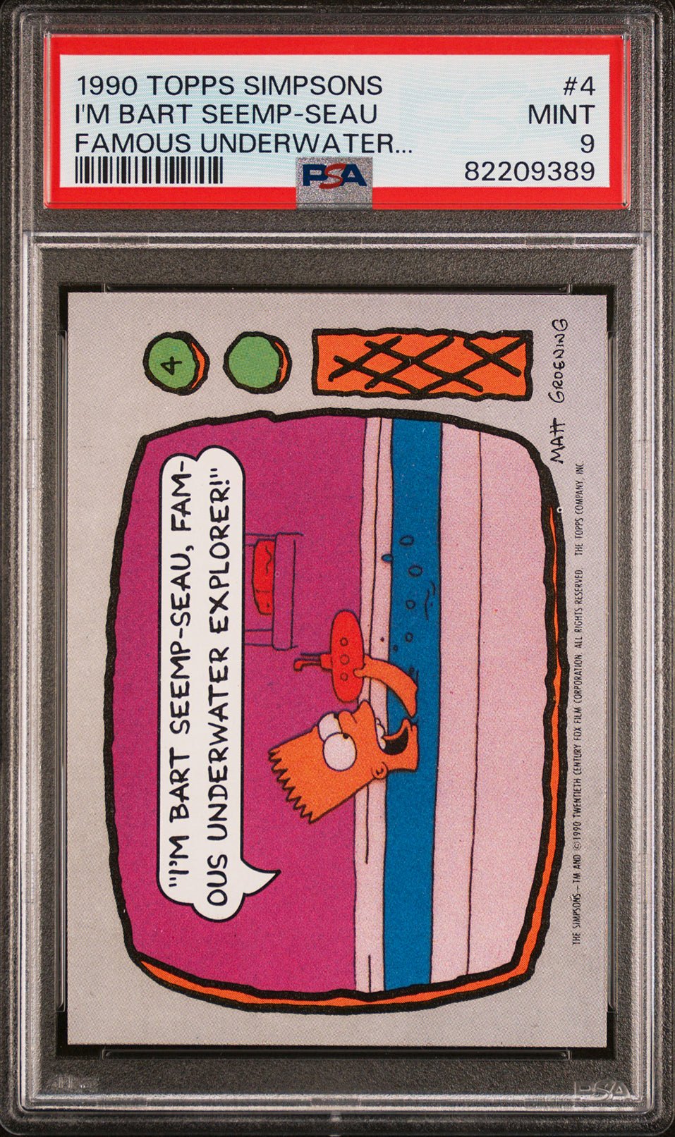 BART SIMPSON I'm Bart Seemp-Seau Famous Underwater PSA 9 1990 Topps Simpsons #4 The Simpsons Base Graded Cards - Hobby Gems