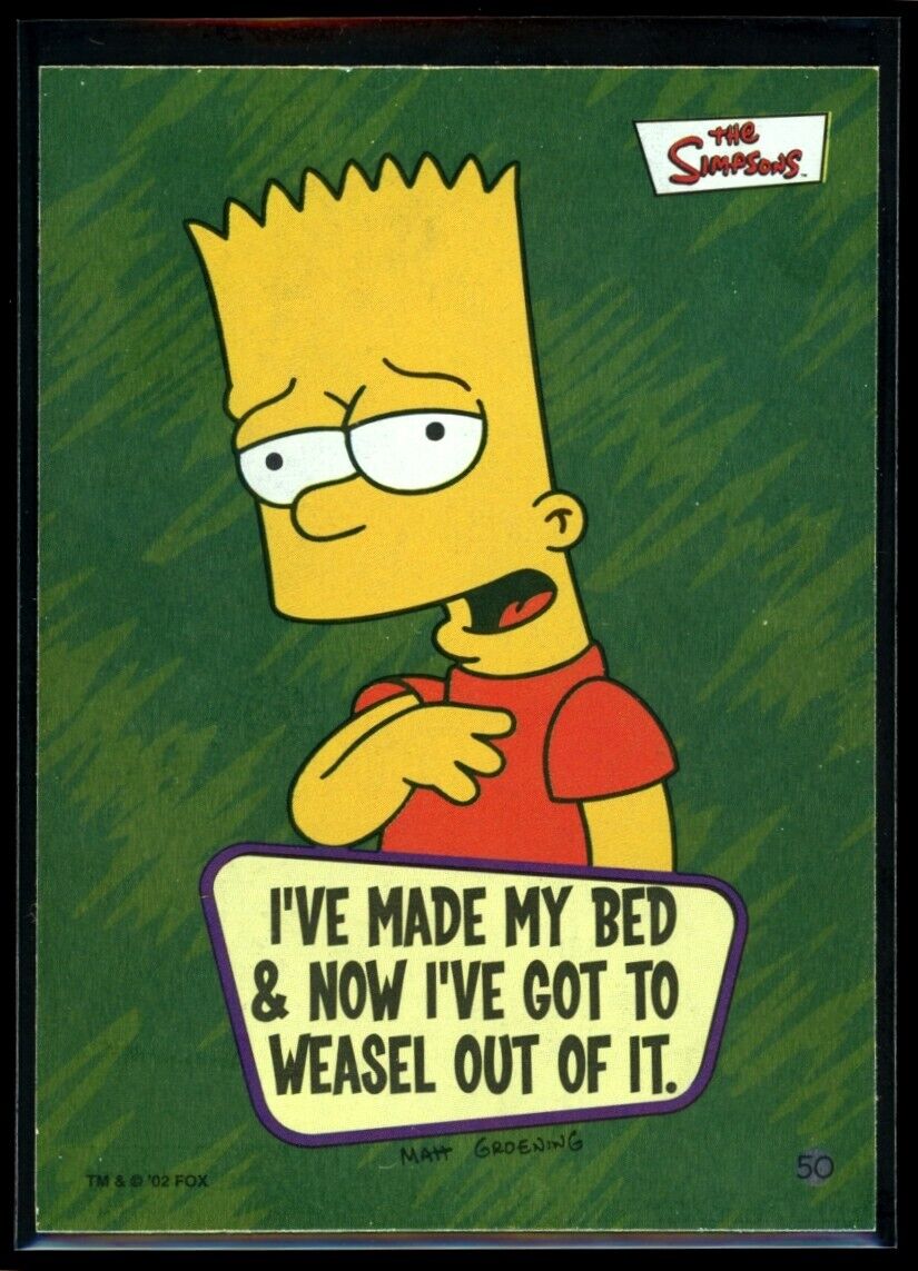 BART SIMPSON I've made my bed 2002 Topps The Simpsons Sticker Foil #50 The Simpsons Sticker - Hobby Gems
