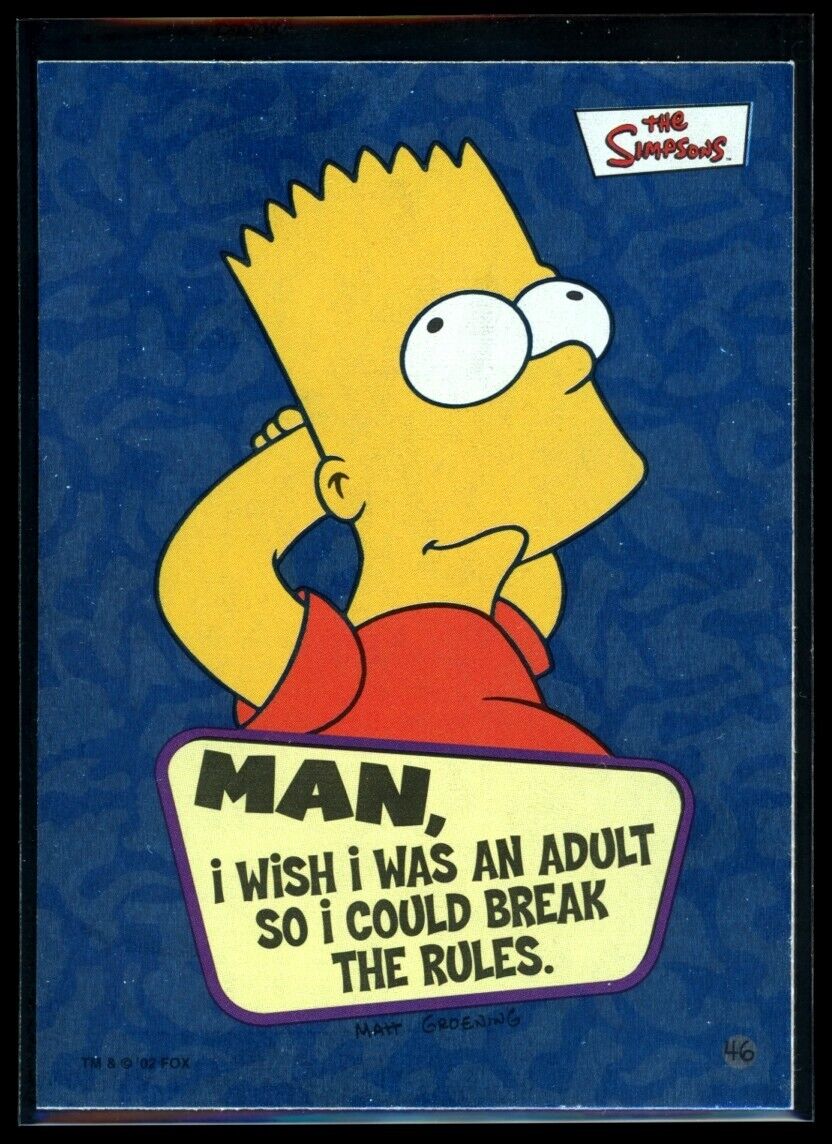 BART SIMPSON Man, I wish I was an adult 2002 Topps The Simpsons Sticker Foil #46 The Simpsons Sticker - Hobby Gems