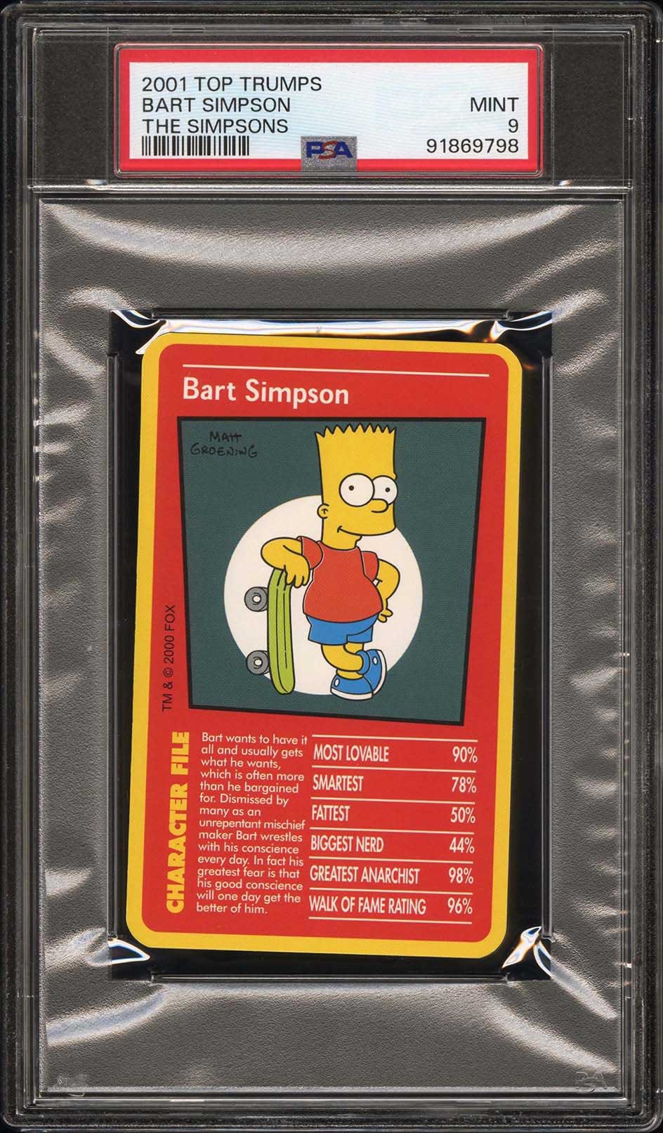 BART SIMPSON PSA 9 2001 Top Trumps The Simpsons The Simpsons Base Graded Cards - Hobby Gems