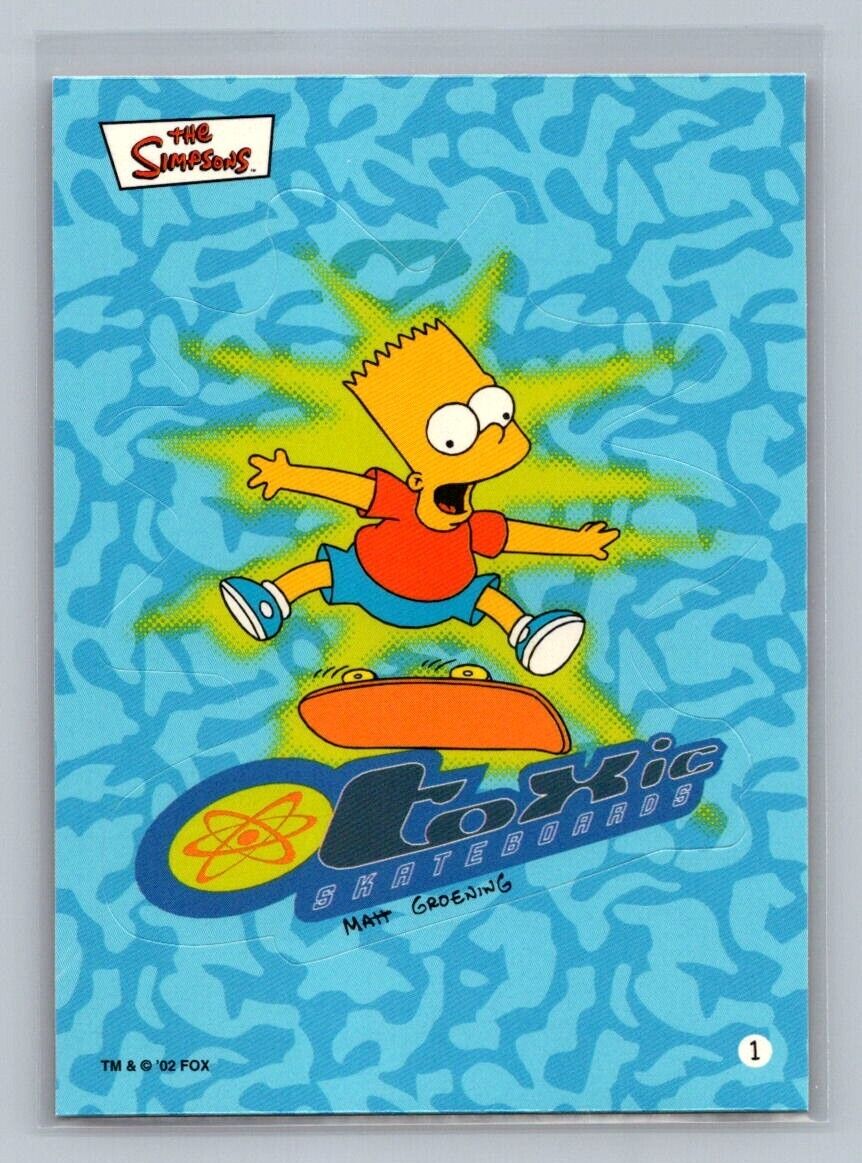 BART SIMPSON Toxic Skateboarders 2002 Topps The Simpsons Sticker #1 C1 The Simpsons Sticker - Hobby Gems