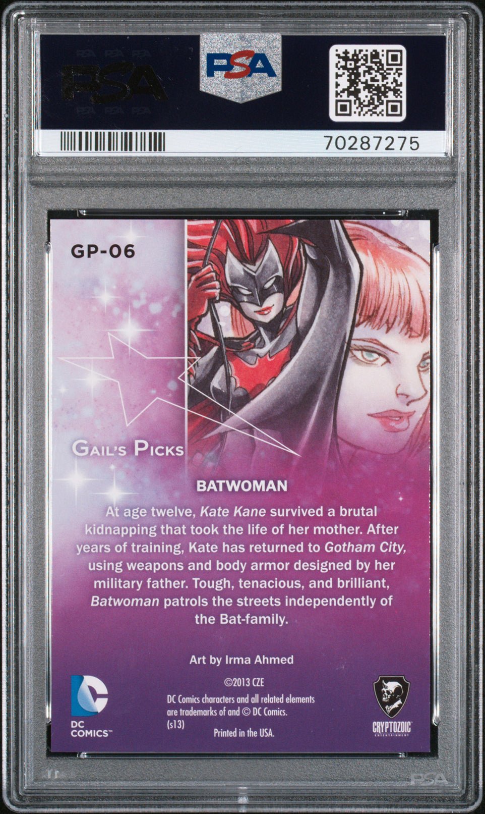 BATWOMAN PSA 10 2013 DC Comics The Women of Legend Gail's Picks Foil #GP-06 DC Comics Graded Cards Insert - Hobby Gems