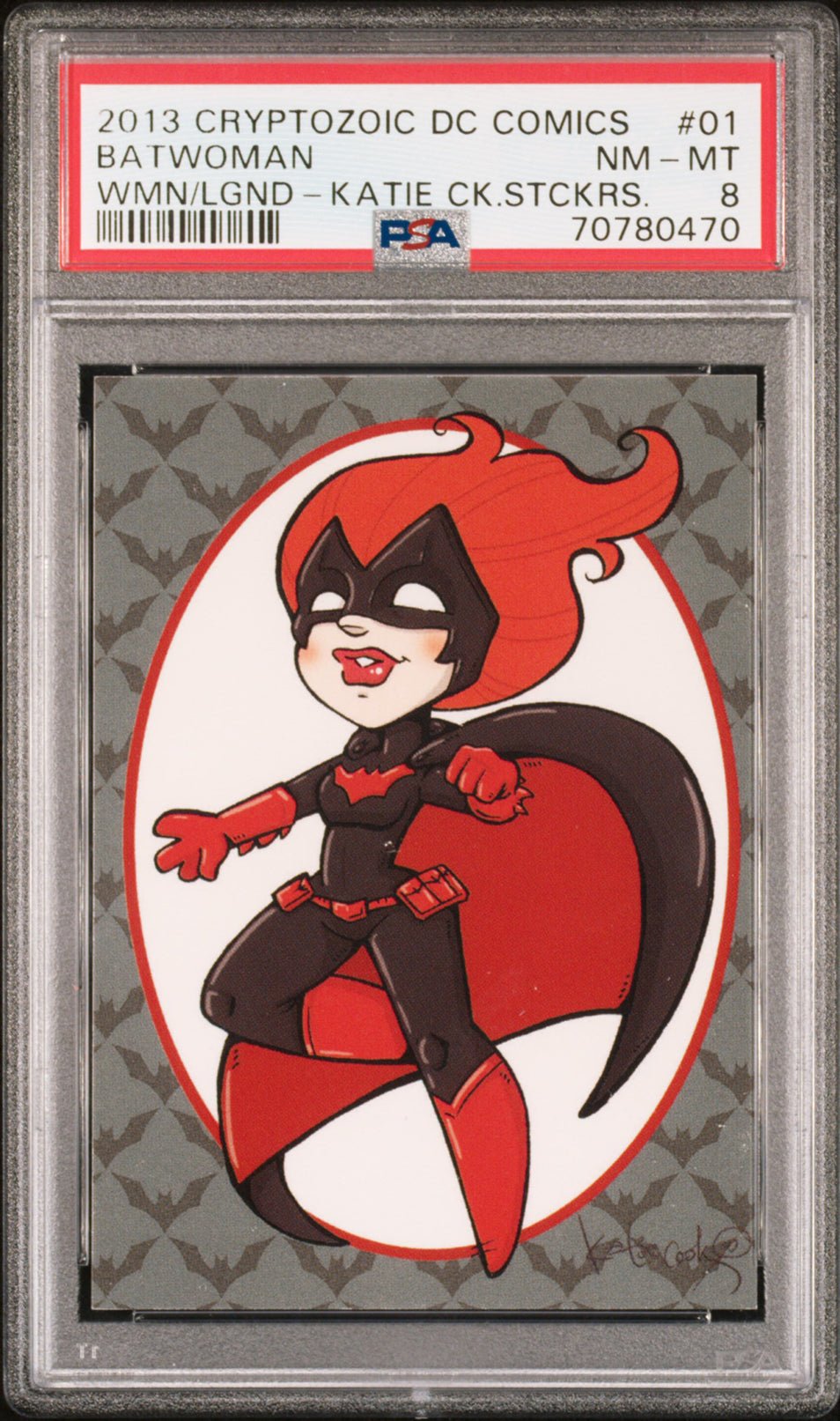 BATWOMAN PSA 8 2013 DC Comics The Women of Legend Katie Cook Sticker #KC-01 DC Comics Graded Cards Insert - Hobby Gems