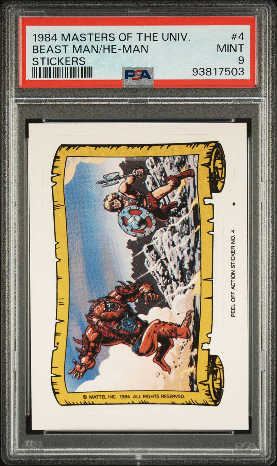 BEAST MAN & HE - MAN PSA 9 1984 Masters of the Universe Sticker #4 Masters of the Universe Graded Cards Sticker - Hobby Gems