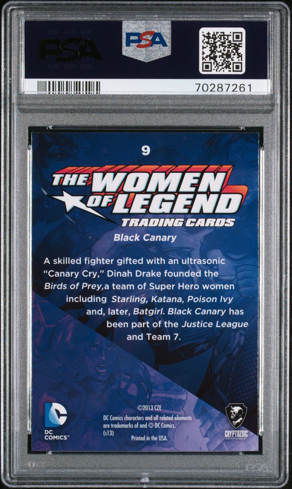 BLACK CANARY PSA 10 2013 DC Comics the Women of Legend #9 DC Comics Insert - Hobby Gems