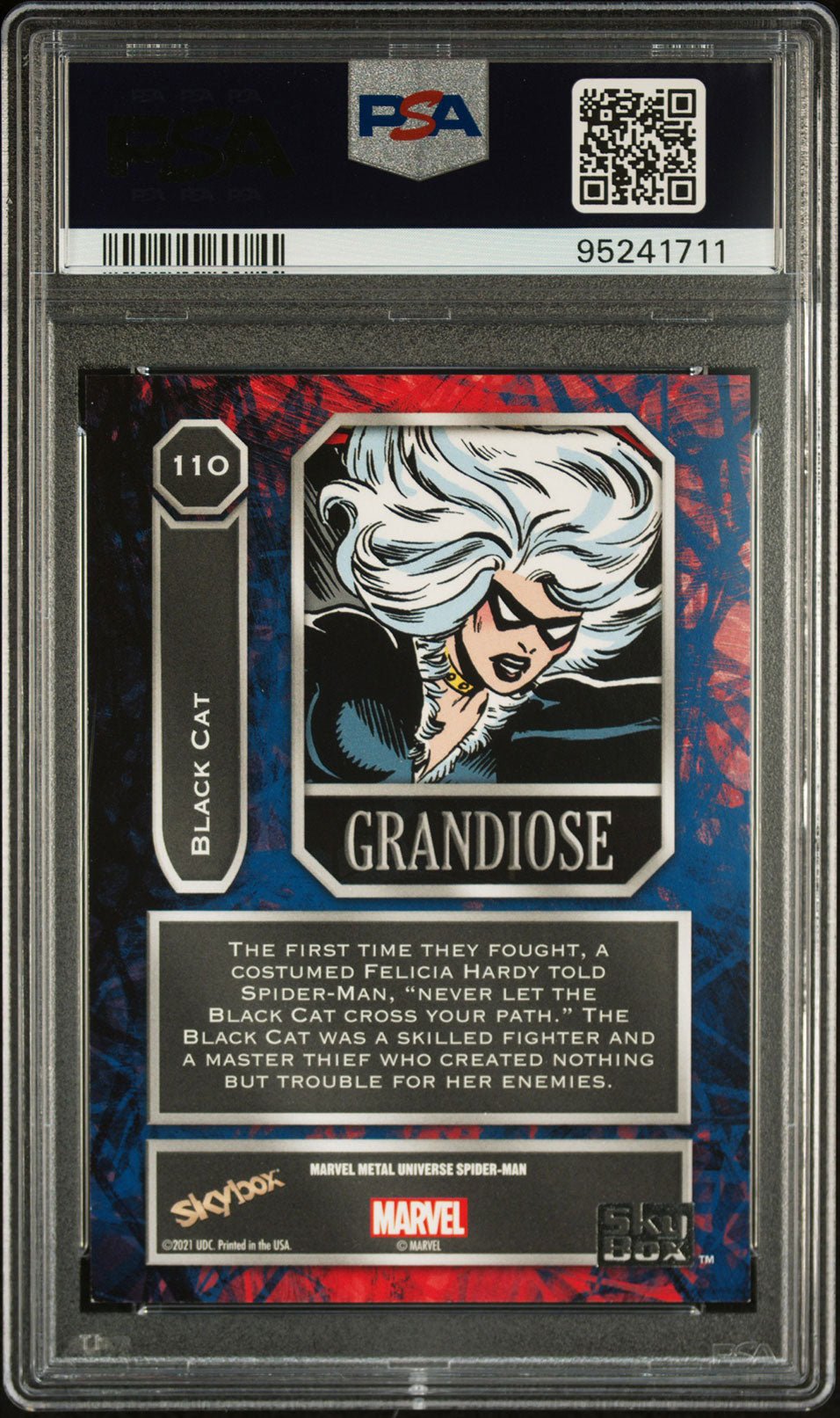 BLACK CAT PSA 8 2022 Skybox Marvel Metal Universe Spider - Man Grandiose #110 Marvel Graded Cards Parallel - Hobby Gems