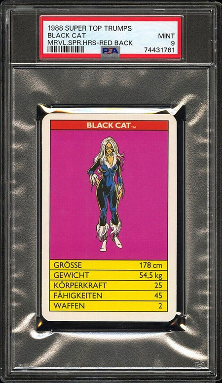 BLACK CAT PSA 9 1988 Super Top Trumps Marvel Super Heroes Red Back C1 Marvel Base Graded Cards - Hobby Gems