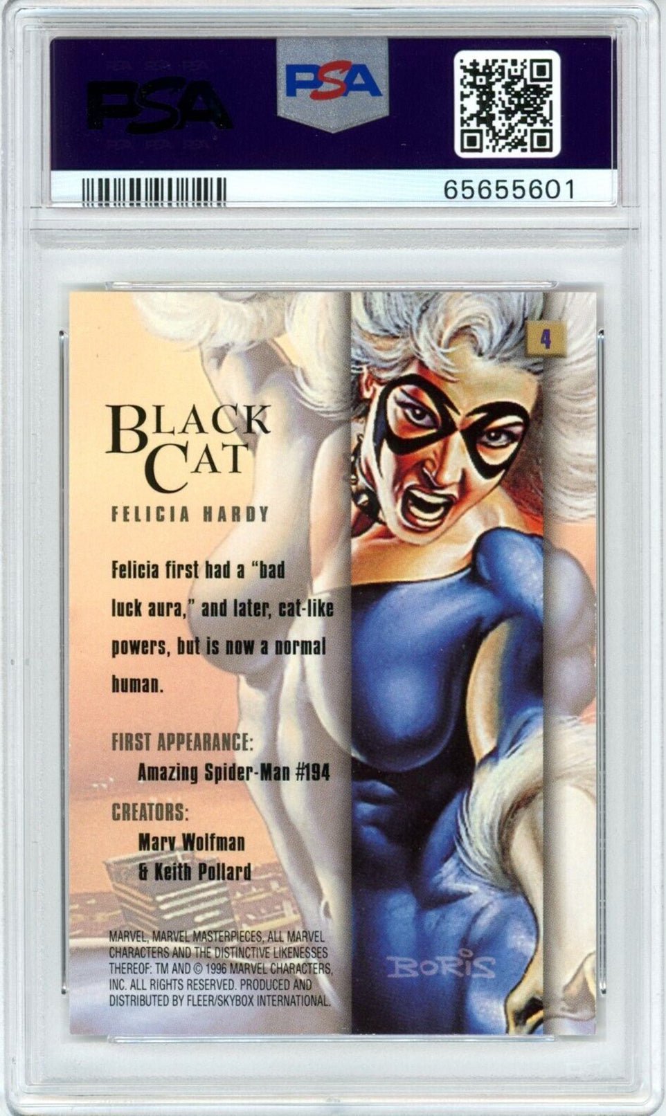 BLACK CAT PSA 9 1996 Marvel Masterpieces #4 Marvel Base Graded Cards - Hobby Gems