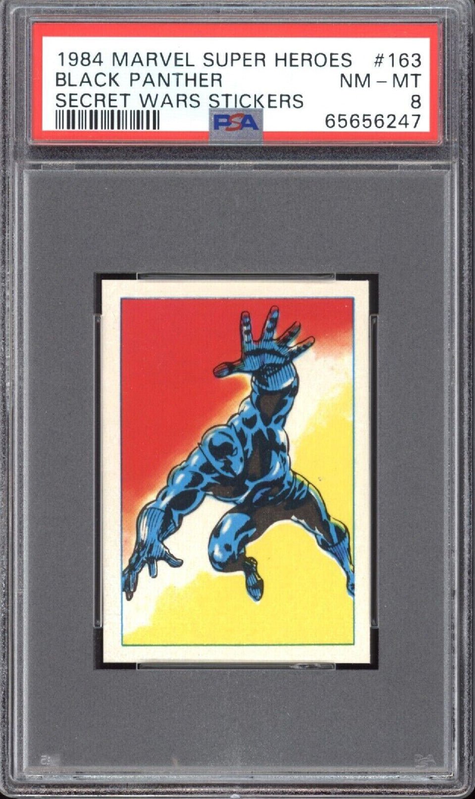 BLACK PANTHER PSA 8 1984 Marvel Super Heroes Secret Wars Sticker #163 C3 Marvel Graded Cards Sticker - Hobby Gems