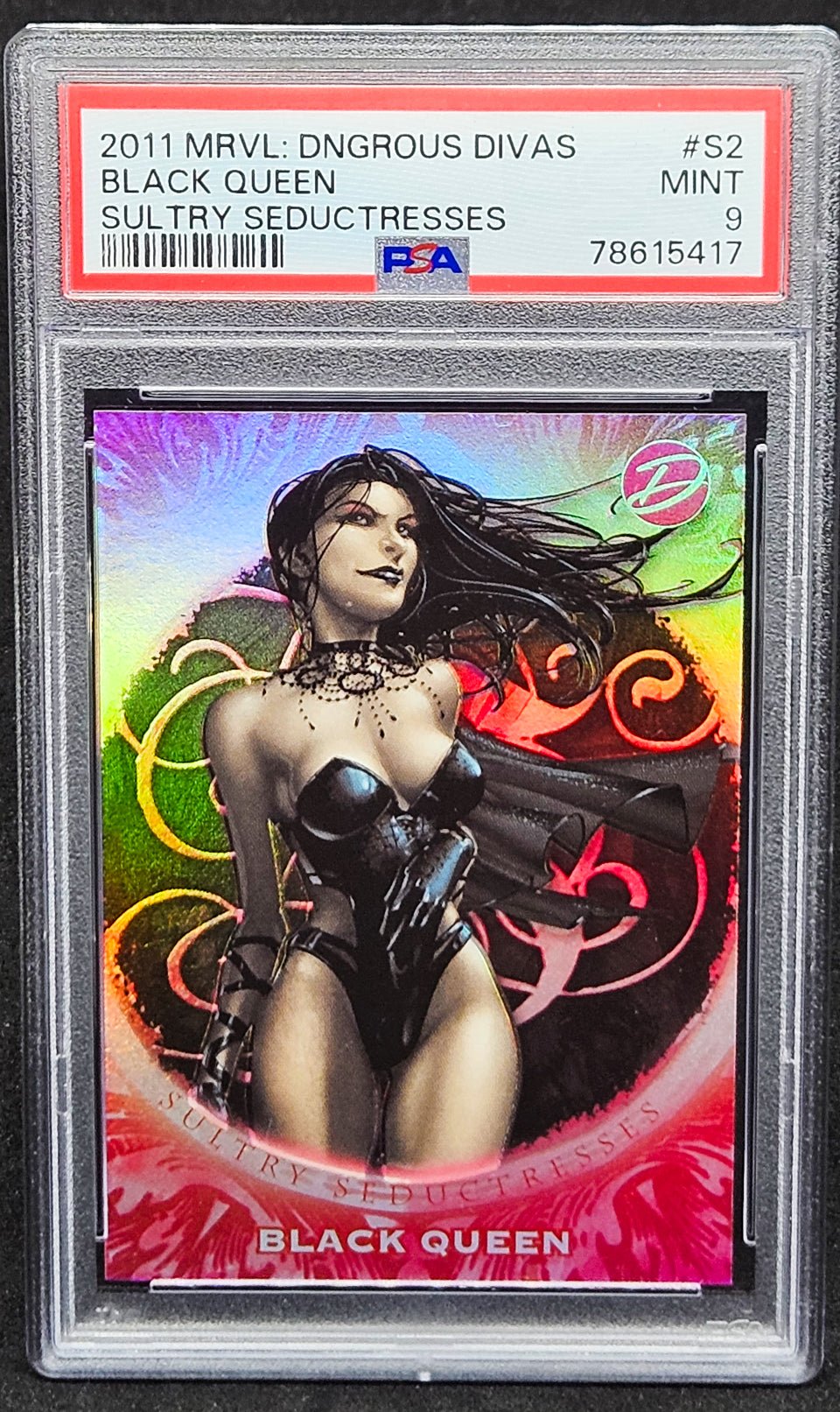 BLACK QUEEN PSA 9 2011 Marvel Dangerous Divas Sultry Seductresses #S2 Marvel Graded Cards Insert - Hobby Gems