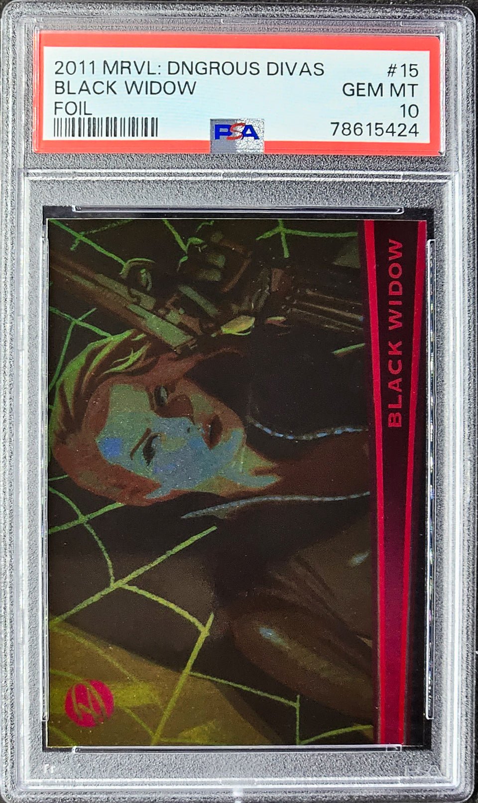 BLACK WIDOW PSA 10 2011 Marvel Dangerous Divas Foil #15 Marvel Graded Cards Parallel - Hobby Gems