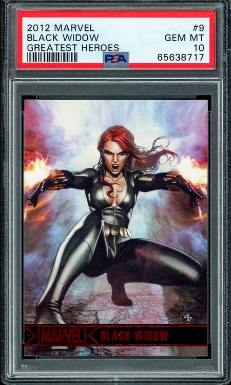 BLACK WIDOW PSA 10 2012 Rittenhouse Marvel Greatest Heroes #9 C1 Marvel Base Graded Cards - Hobby Gems