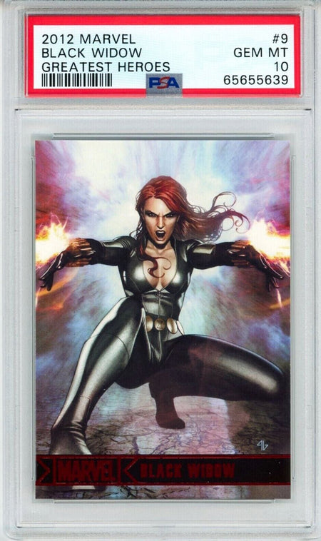 BLACK WIDOW PSA 10 2012 Rittenhouse Marvel Greatest Heroes #9 C2 Marvel Base Graded Cards - Hobby Gems