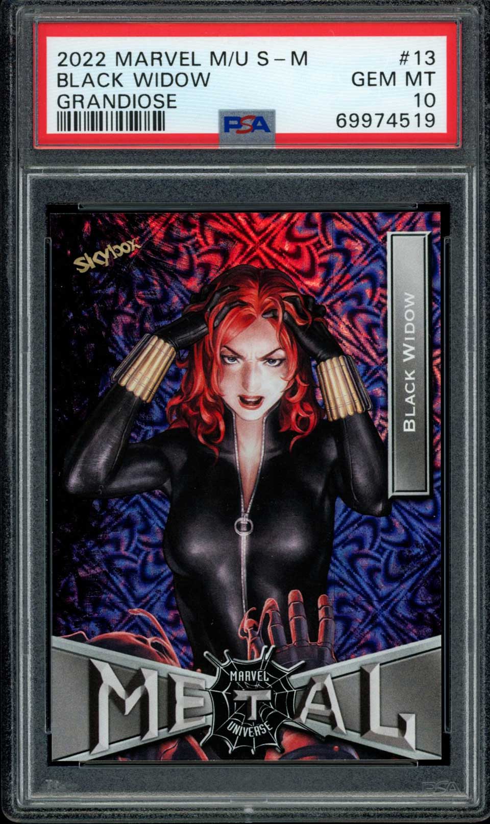 BLACK WIDOW PSA 10 2022 Marvel Metal Universe Spider - Man Grandiose #13 Marvel Graded Cards Parallel - Hobby Gems