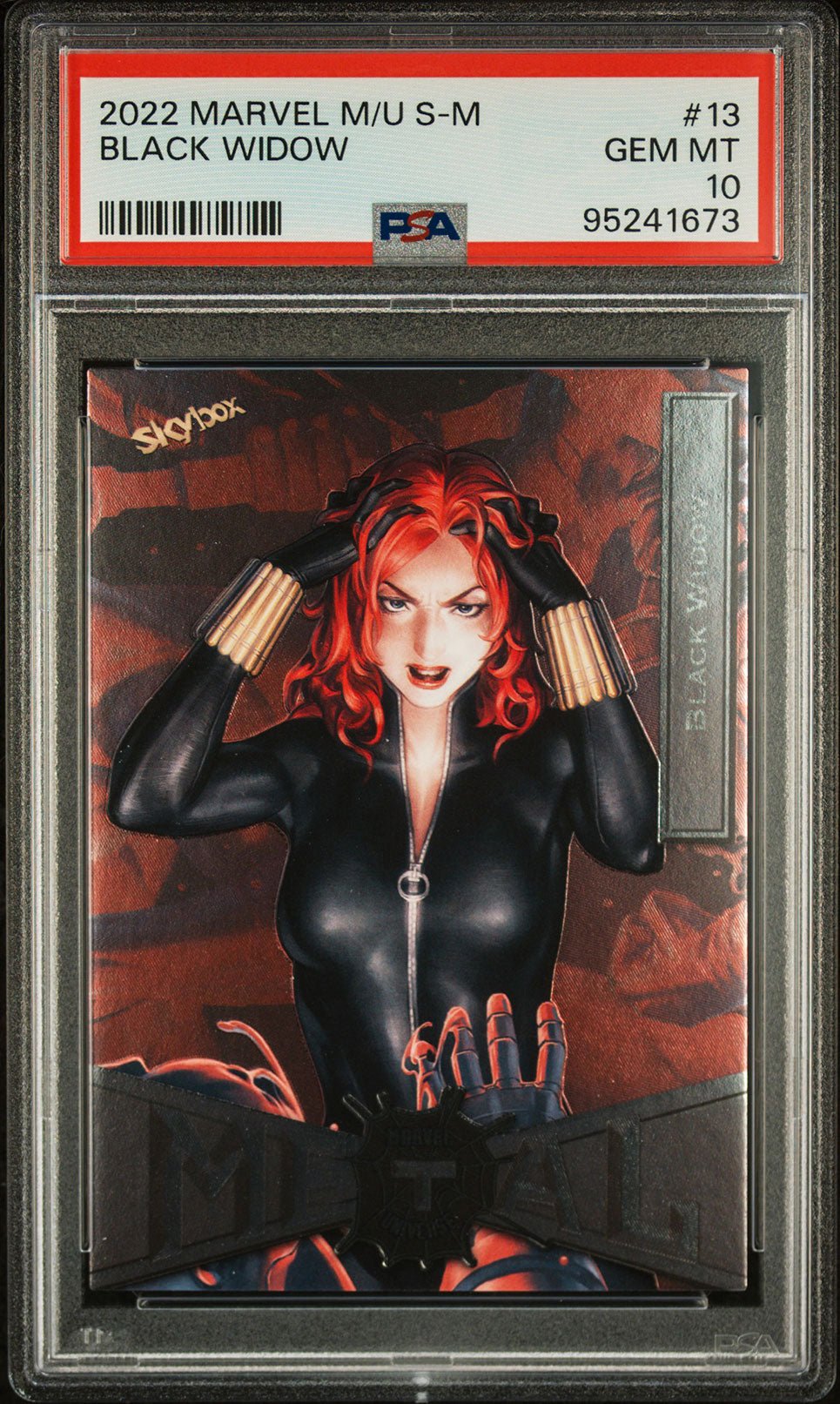 BLACK WIDOW PSA 10 2022 Skybox Marvel Metal Universe Spider - Man #13 Marvel Base Graded Cards - Hobby Gems