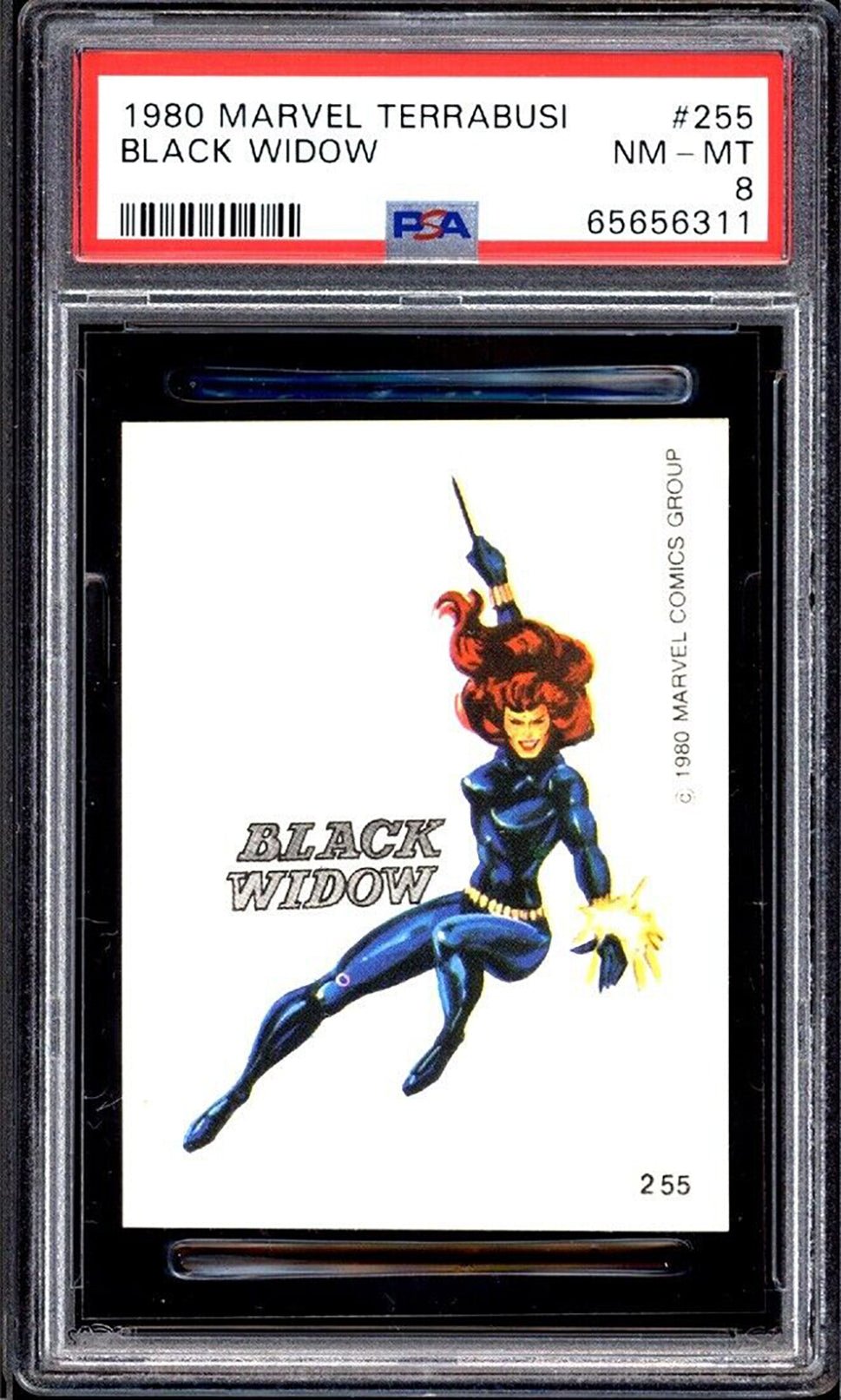 BLACK WIDOW PSA 8 1980 Marvel Terrabusi Sticker #255 Marvel Graded Cards Sticker - Hobby Gems