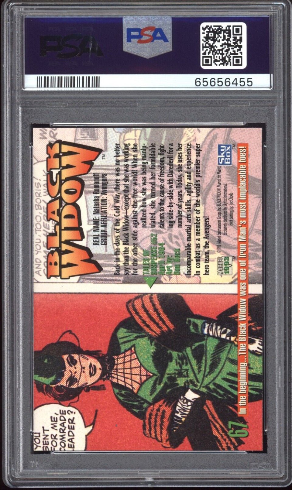 BLACK WIDOW PSA 9 1993 Marvel Masterpieces #67 C1 Marvel Base Graded Cards - Hobby Gems