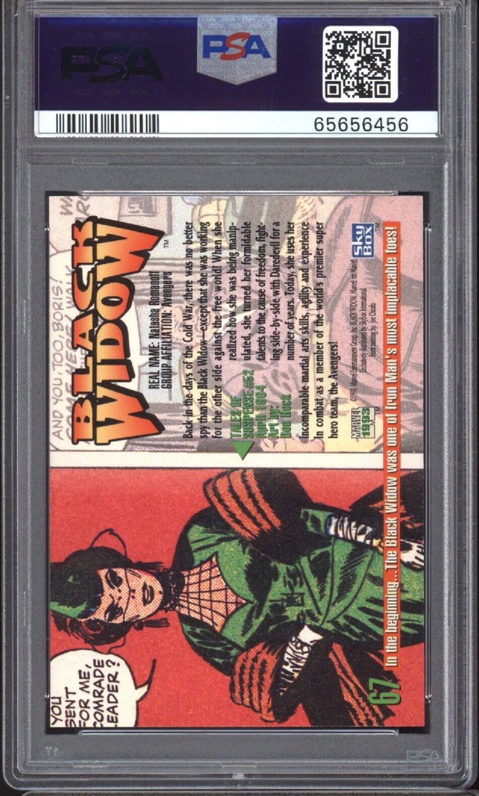 BLACK WIDOW PSA 9 1993 Marvel Masterpieces #67 C2 Marvel Base Graded Cards - Hobby Gems