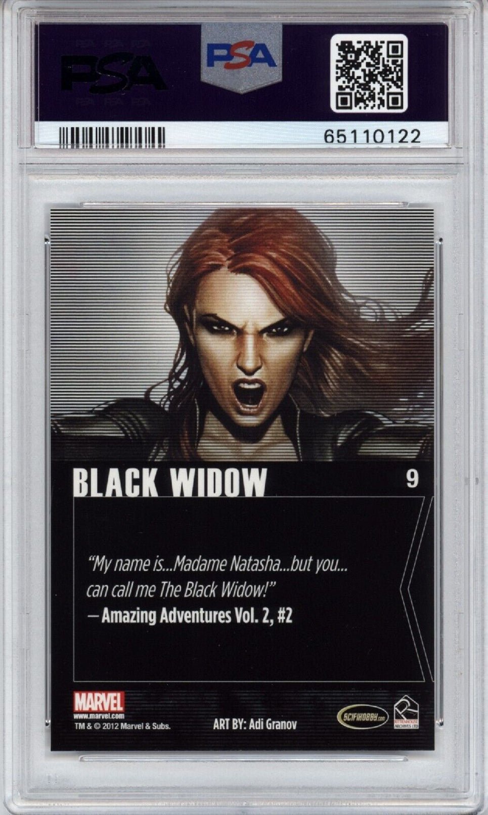 BLACK WIDOW PSA 9 2012 Marvel Greatest Heroes #9 C1 Marvel Base Graded Cards - Hobby Gems