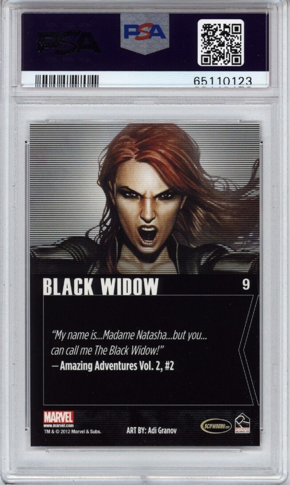 BLACK WIDOW PSA 9 2012 Marvel Greatest Heroes #9 C2 Marvel Base Graded Cards - Hobby Gems