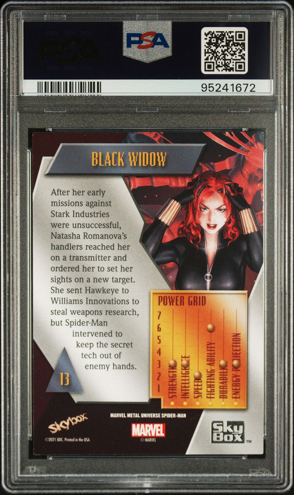 BLACK WIDOW PSA 9 2022 Skybox Marvel Metal Universe Spider - Man #13 Marvel Base Graded Cards - Hobby Gems