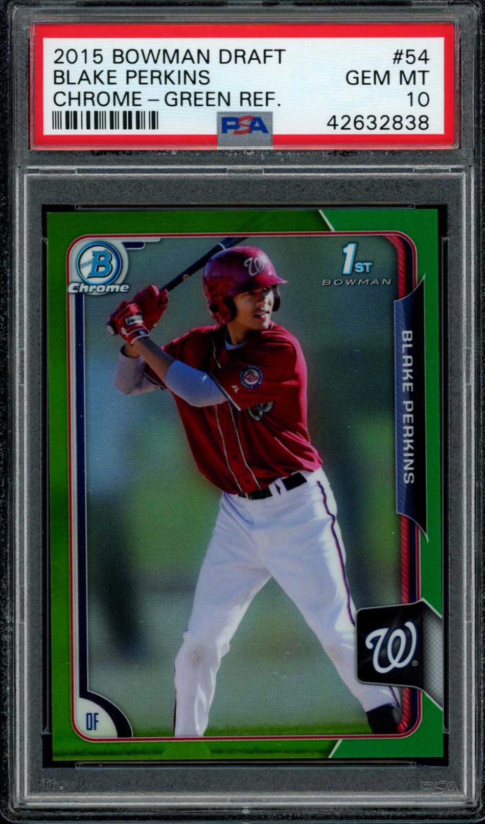 BLAKE PERKINS PSA 10 2015 Bowman Chrome Draft Green Refractor #54 56/99 Baseball Graded Cards Parallel Prospect - Hobby Gems