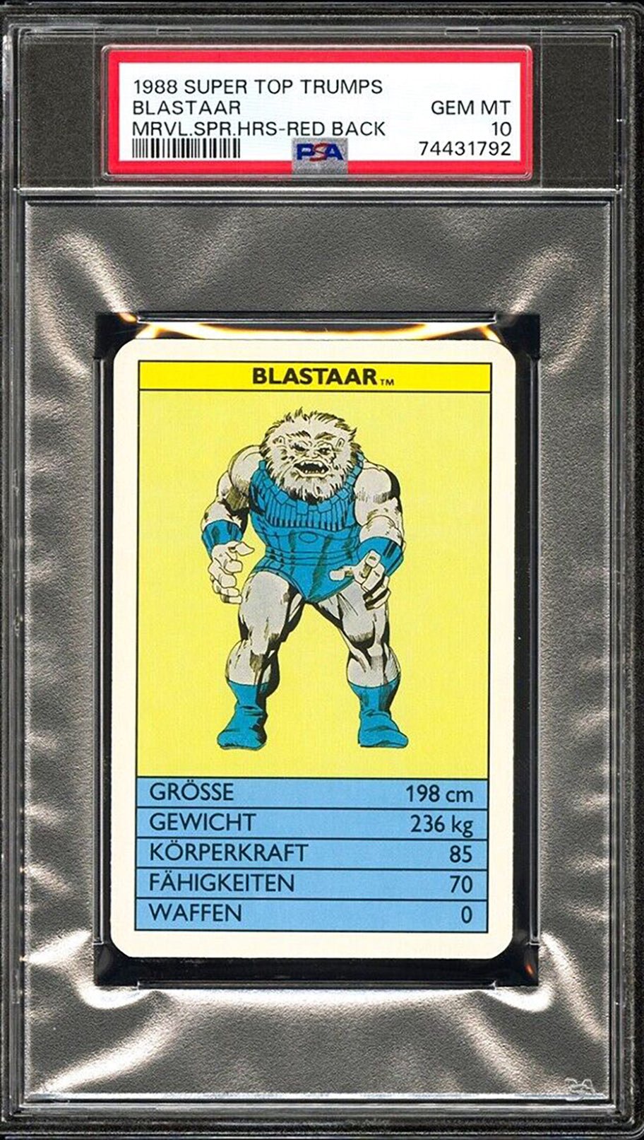 BLASTARR PSA 10 1988 Super Top Trumps Marvel Super Heroes Red Back Marvel Base Graded Cards - Hobby Gems