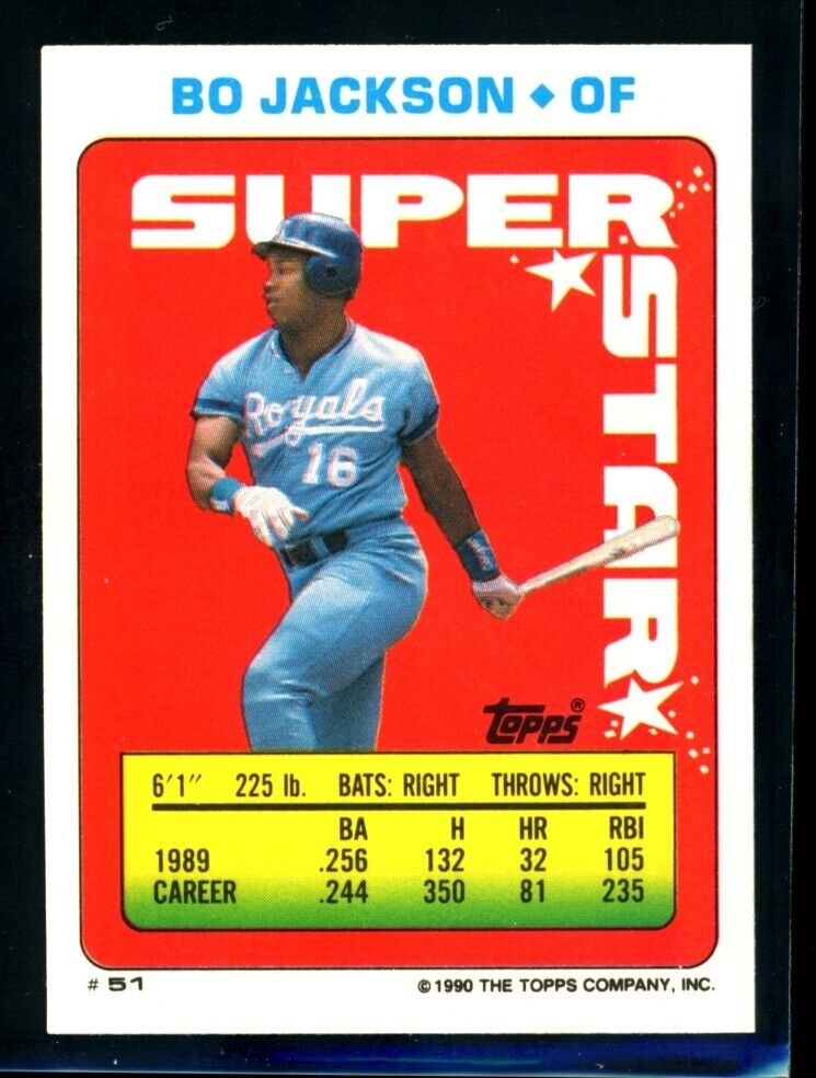BO JACKSON 1990 Topps Sticker Superstar #51 Ken Caminiti 20 & Cal Ripken 235 Baseball Sticker - Hobby Gems