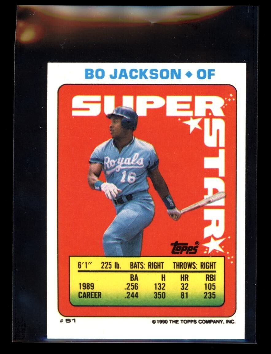 BO JACKSON 51 1990 Topps Yearbook Stickercard Lonnie Smith 24 C2 Baseball Sticker - Hobby Gems
