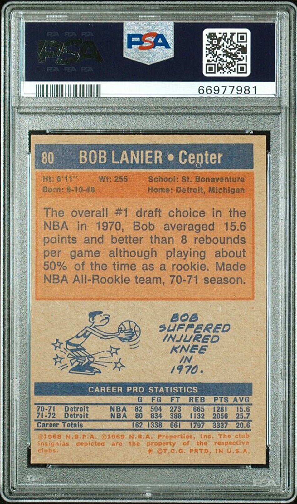 BOB LANIER PSA 6 1972-73 Topps #80 Basketball Base Graded Cards - Hobby Gems