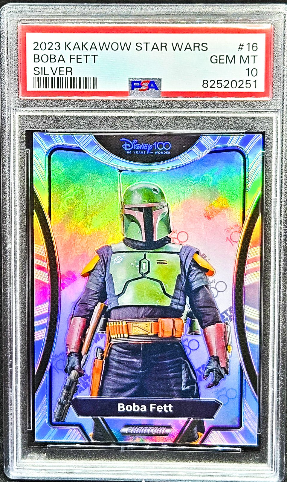 BOBA FETT PSA 10 2023 Kakawow Phantom Disney100 Star Wars Silver #16 Star Wars Graded Cards Parallel - Hobby Gems