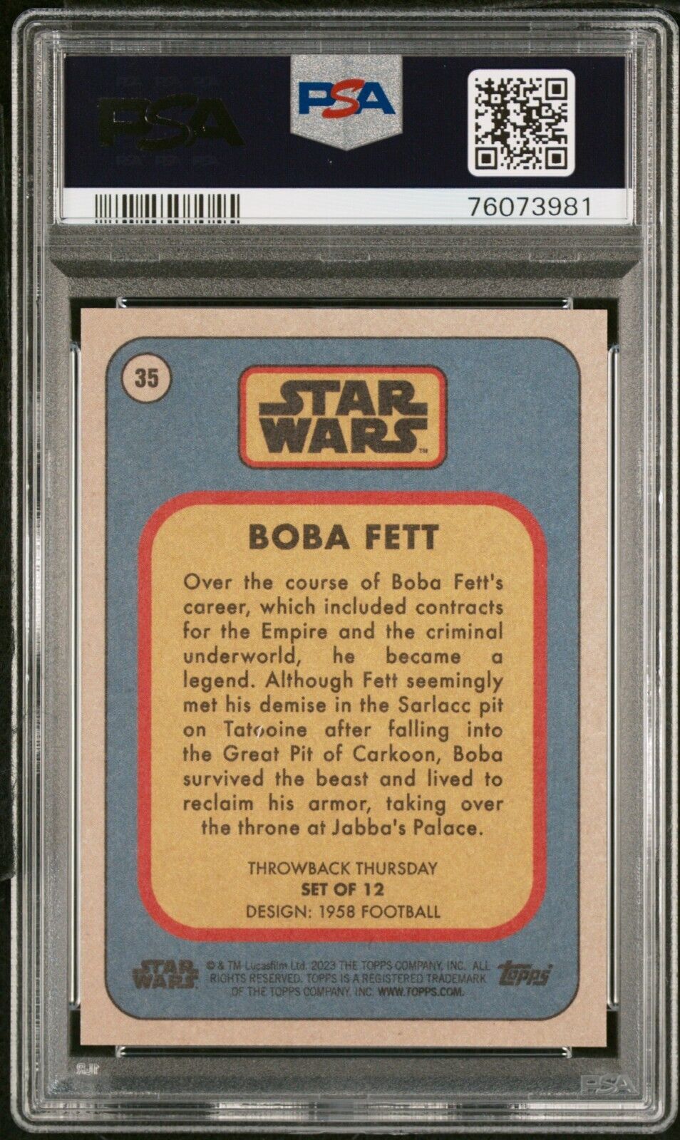 BOBA FETT PSA 10 2023 Throwback Thursday Star Wars TBT #35 C2 Star Wars Base Graded Cards - Hobby Gems