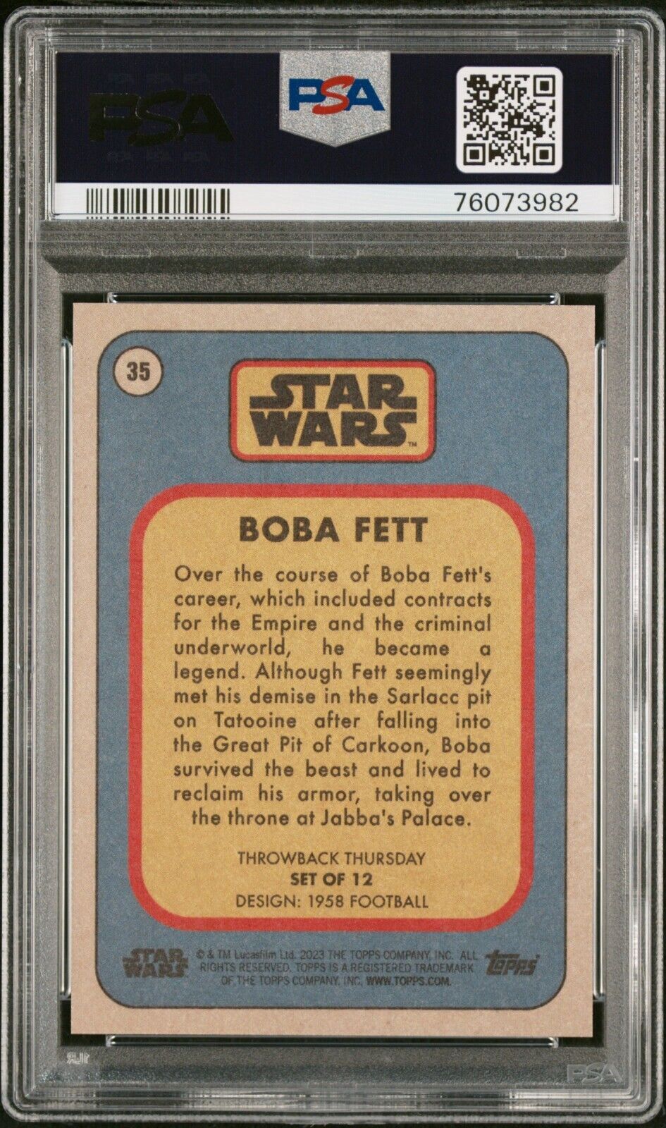 BOBA FETT PSA 10 2023 Throwback Thursday Star Wars TBT #35 C3 Star Wars Base Graded Cards - Hobby Gems