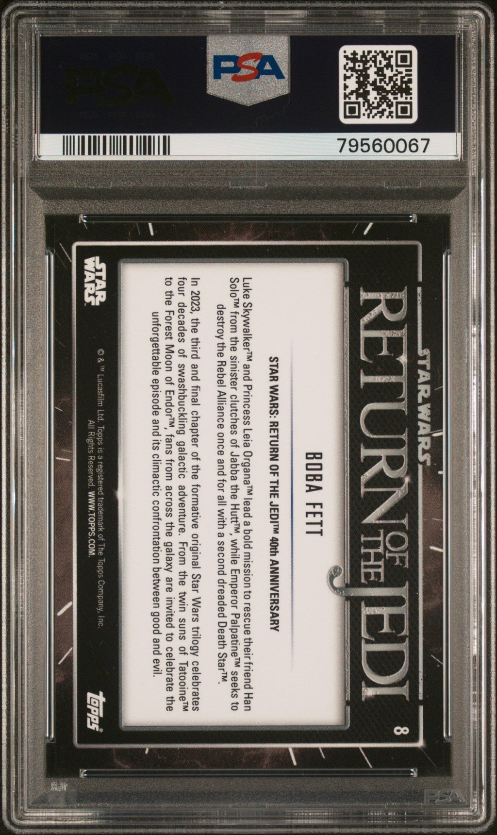 BOBA FETT PSA 10 2023 Topps Star Wars Return of the Jedi 40th Anniversary #8 C4 Star Wars Base Graded Cards Short Print - Hobby Gems