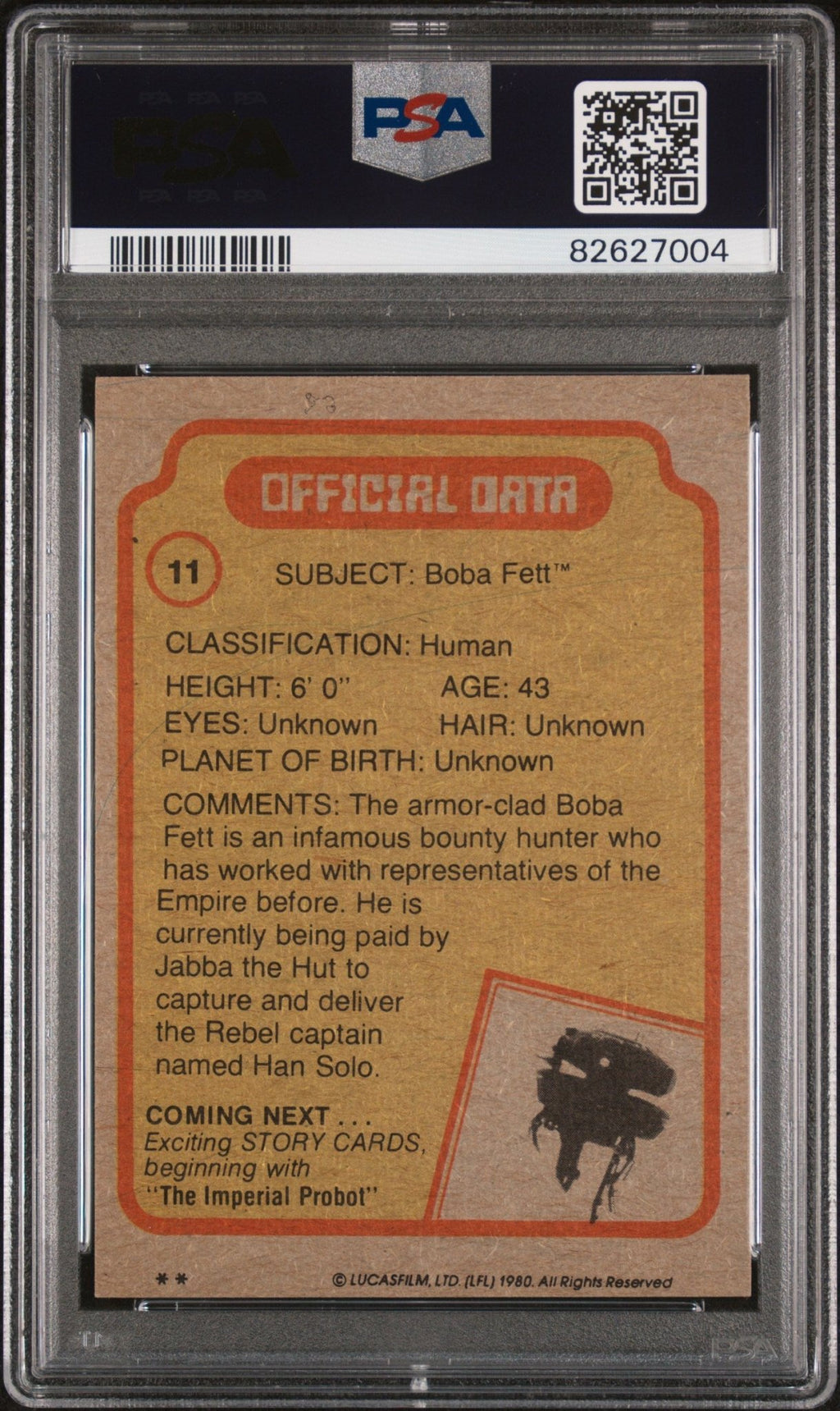 BOBA FETT PSA 7 1980 Star Wars Empire Strikes Back Star File #11 Star Wars Base Graded Cards - Hobby Gems