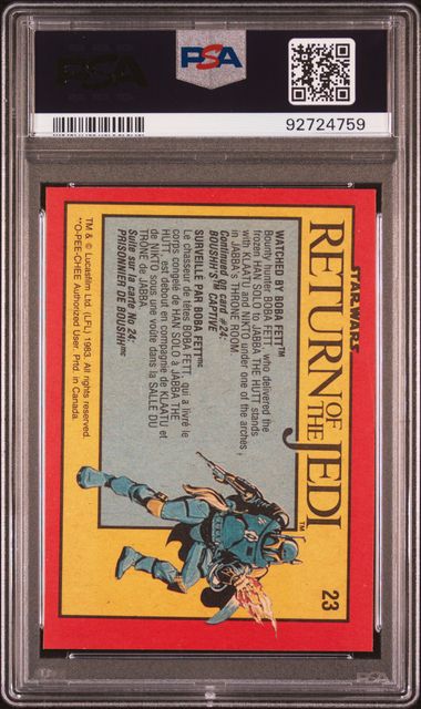 BOBA FETT PSA 8 1983 O - Pee - Chee OPC Star Wars Return of the Jedi #23 C1 Star Wars Base Graded Cards - Hobby Gems