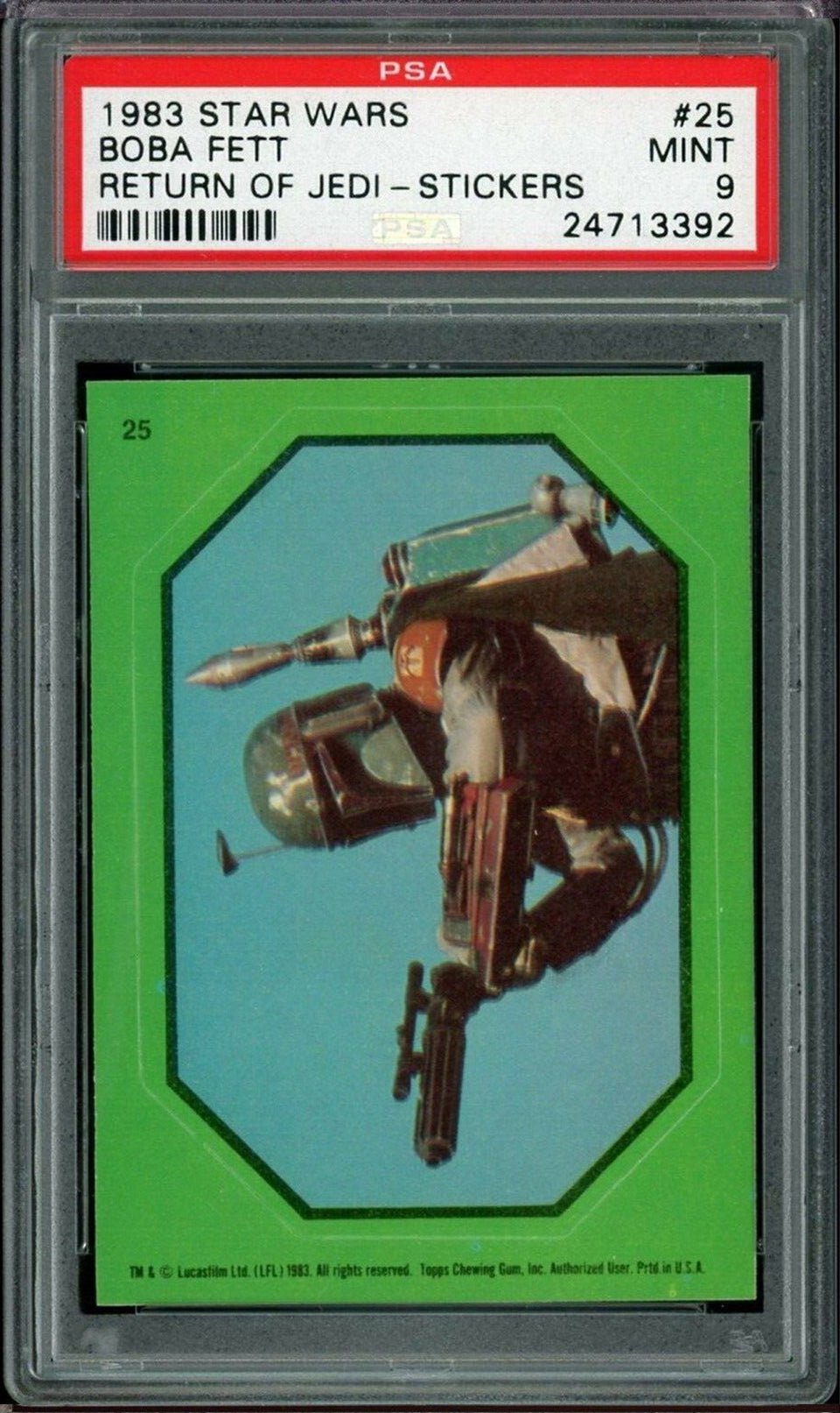 BOBA FETT PSA 9 1983 Star Wars Return of the Jedi Sticker Green #25 Star Wars Graded Cards Sticker - Hobby Gems