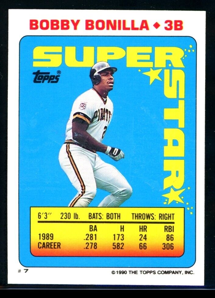 BOBBY BONILLA 1990 Topps Sticker Superstar #7 Ozzie Smith 145 Baseball Sticker - Hobby Gems