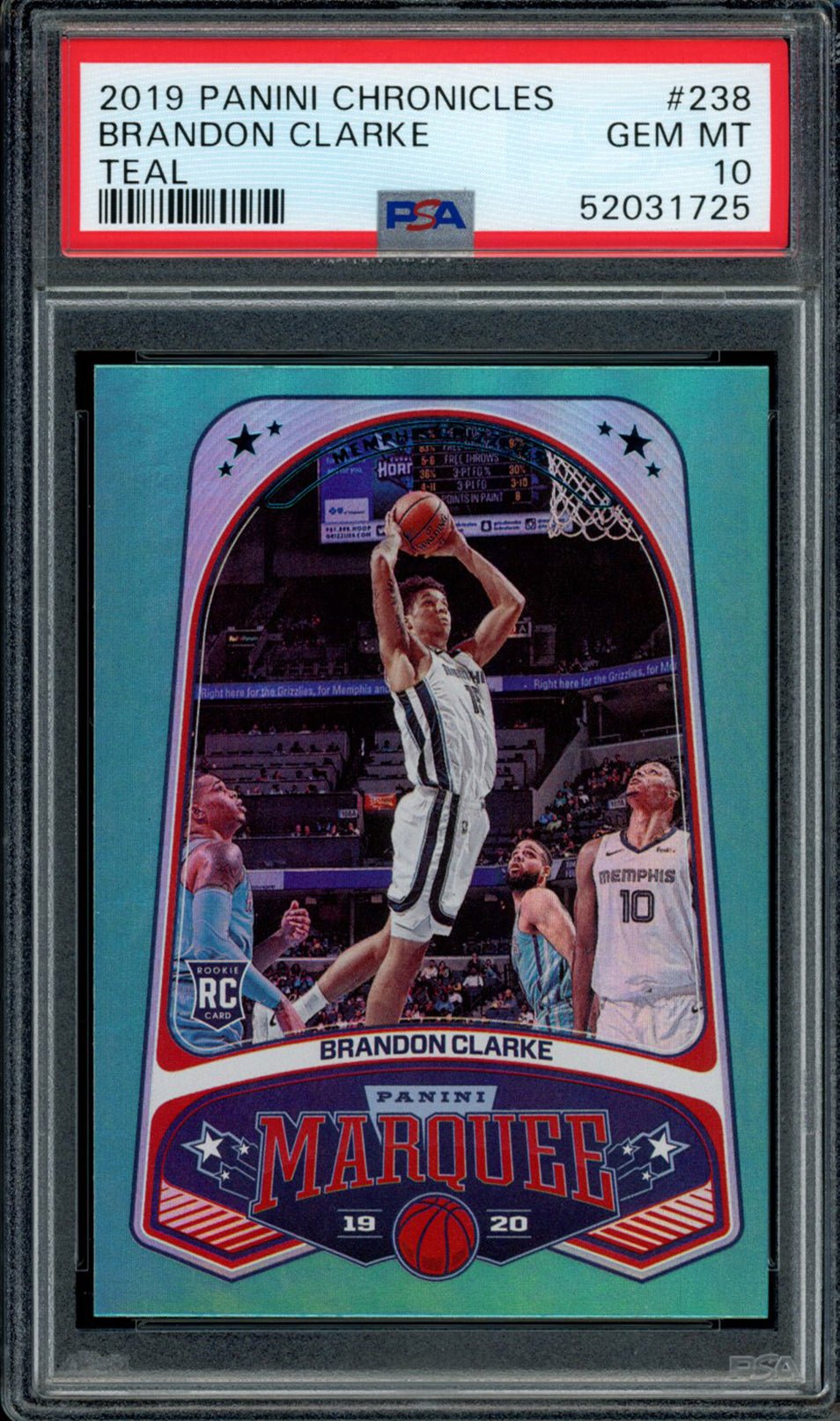BRANDON CLARKE PSA 10 2019-20 Panini Chronicles RC Marquee Teal #238 Basketball Graded Cards Parallel RC - Hobby Gems