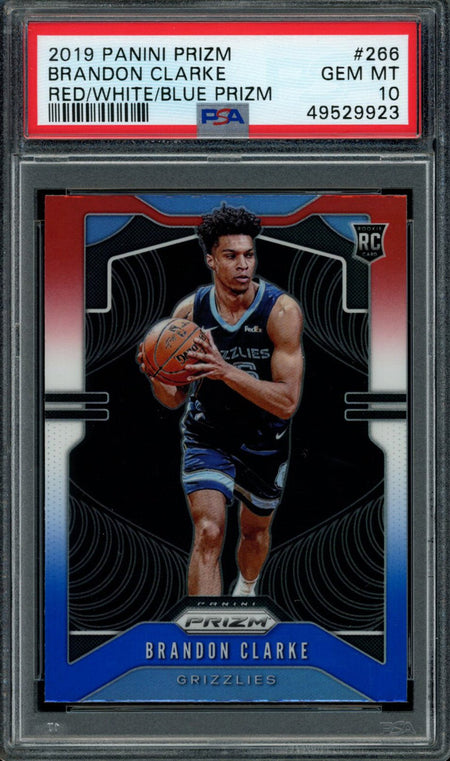 BRANDON CLARKE PSA 10 2019-20 Panini Prizm RC Red White Blue Prizm #266 Basketball Graded Cards Parallel RC - Hobby Gems