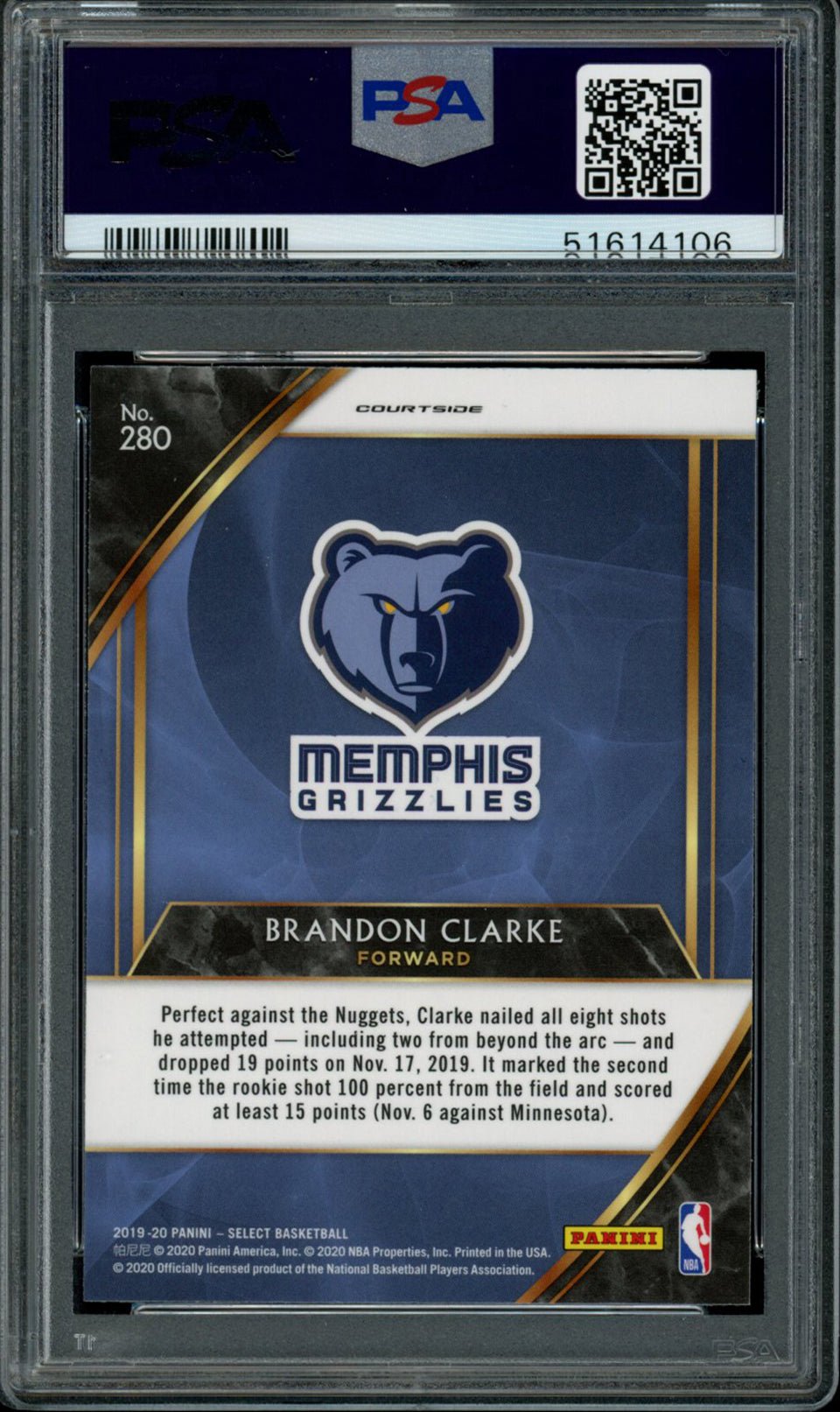 BRANDON CLARKE PSA 10 2019-20 Panini Select RC Courtside #280 Basketball Base - Hobby Gems